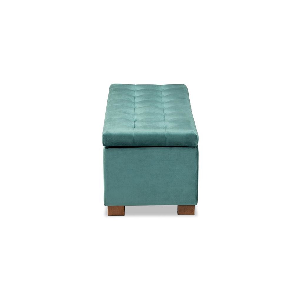 Teal Blue Velvet Fabric Upholstered Grid-Tufted Storage Ottoman Bench