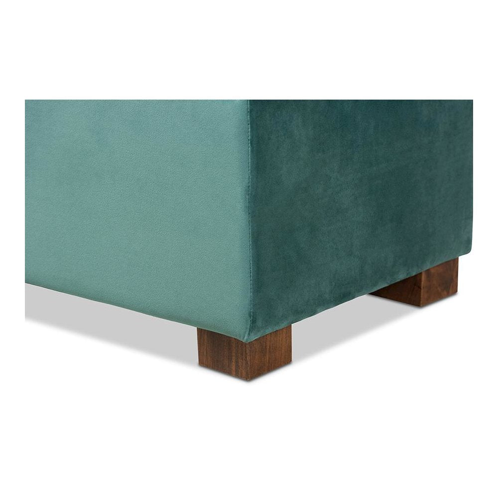 Teal Blue Velvet Fabric Upholstered Grid-Tufted Storage Ottoman Bench