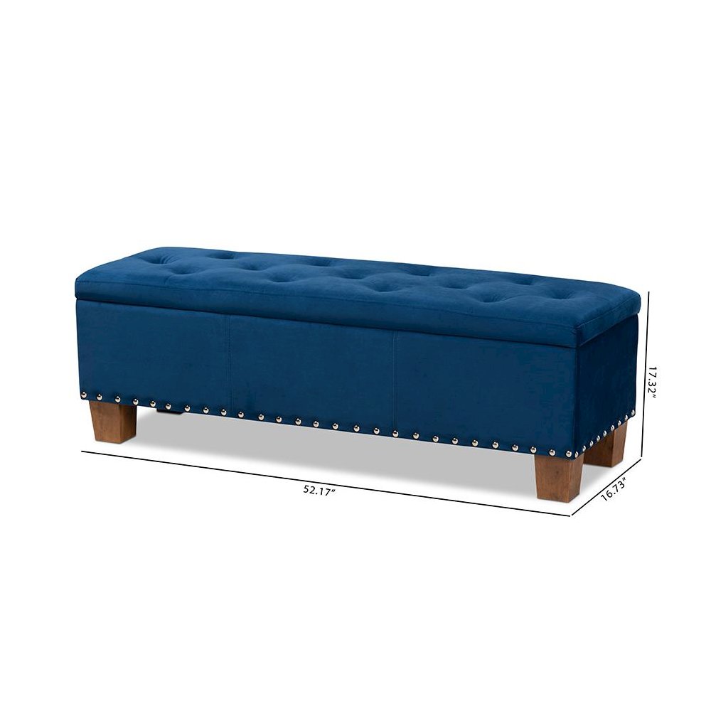 Navy Blue Velvet Fabric Upholstered Button-Tufted Storage Ottoman Bench