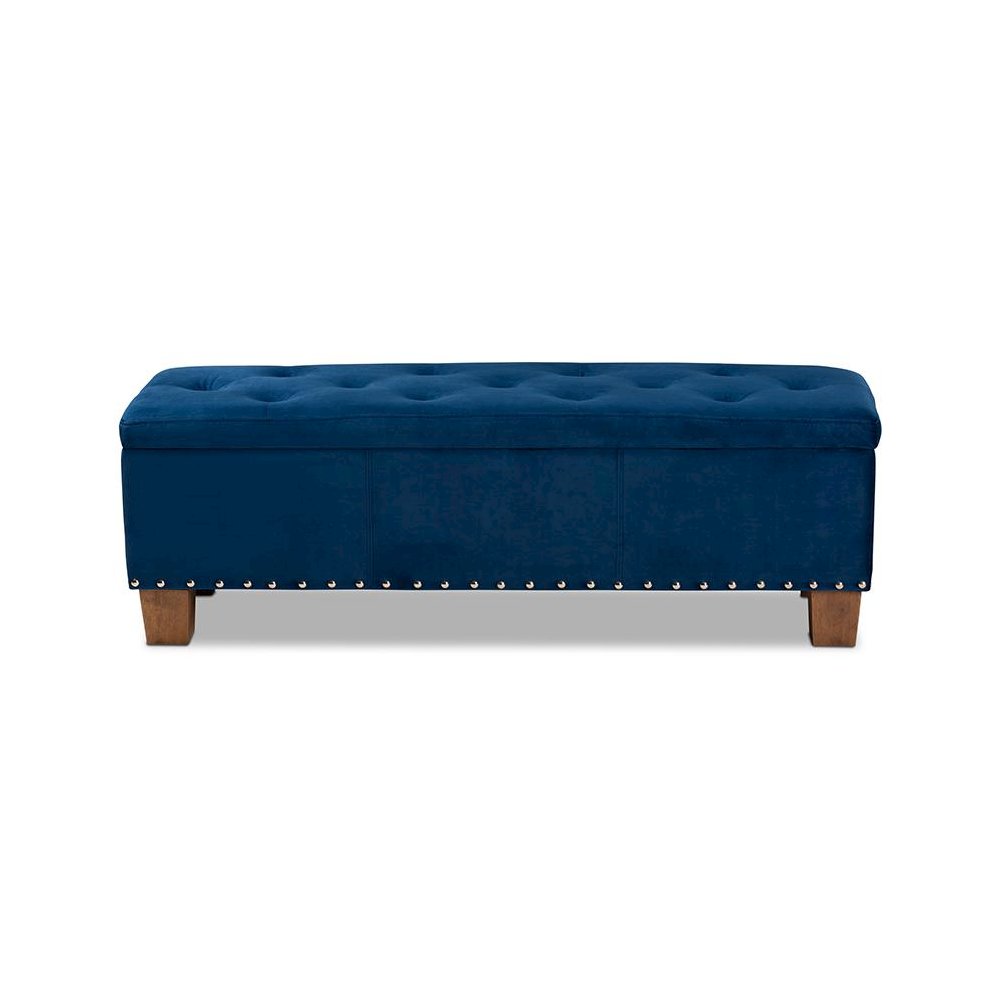 Navy Blue Velvet Fabric Upholstered Button-Tufted Storage Ottoman Bench