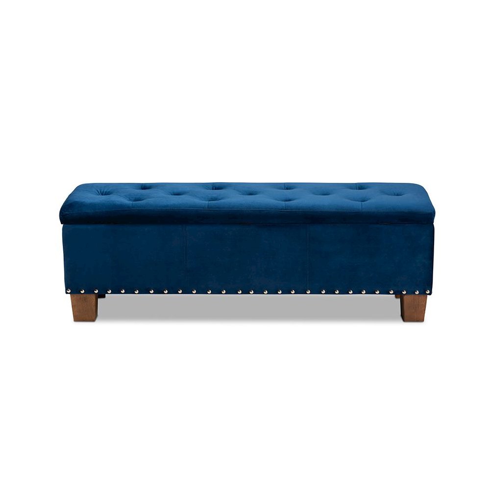 Navy Blue Velvet Fabric Upholstered Button-Tufted Storage Ottoman Bench