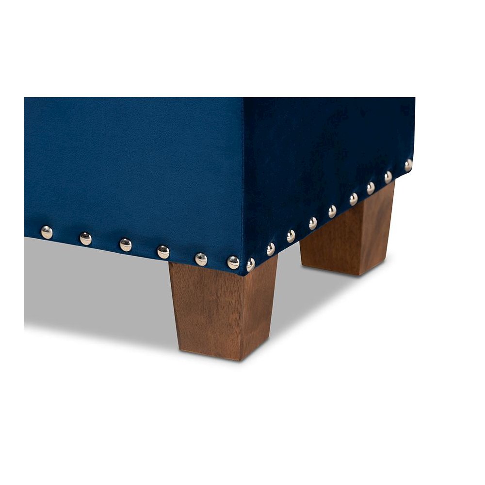 Navy Blue Velvet Fabric Upholstered Button-Tufted Storage Ottoman Bench