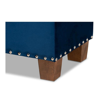 Navy Blue Velvet Fabric Upholstered Button-Tufted Storage Ottoman Bench