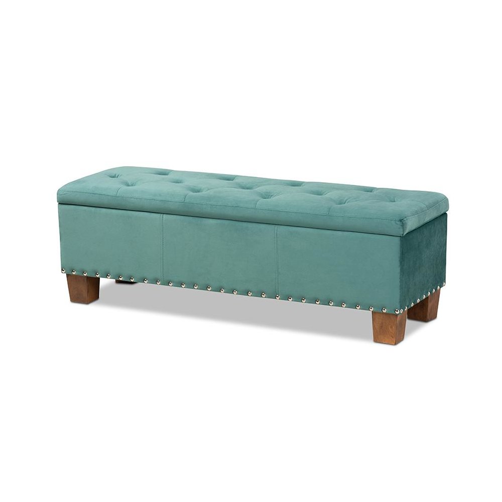 Teal Blue Velvet Fabric Upholstered Button-Tufted Storage Ottoman Bench