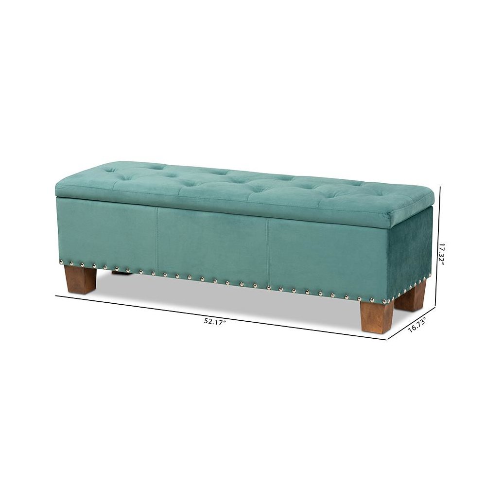 Teal Blue Velvet Fabric Upholstered Button-Tufted Storage Ottoman Bench