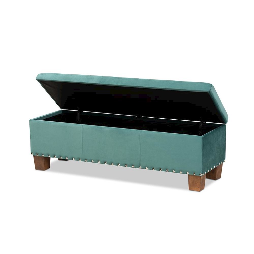 Teal Blue Velvet Fabric Upholstered Button-Tufted Storage Ottoman Bench