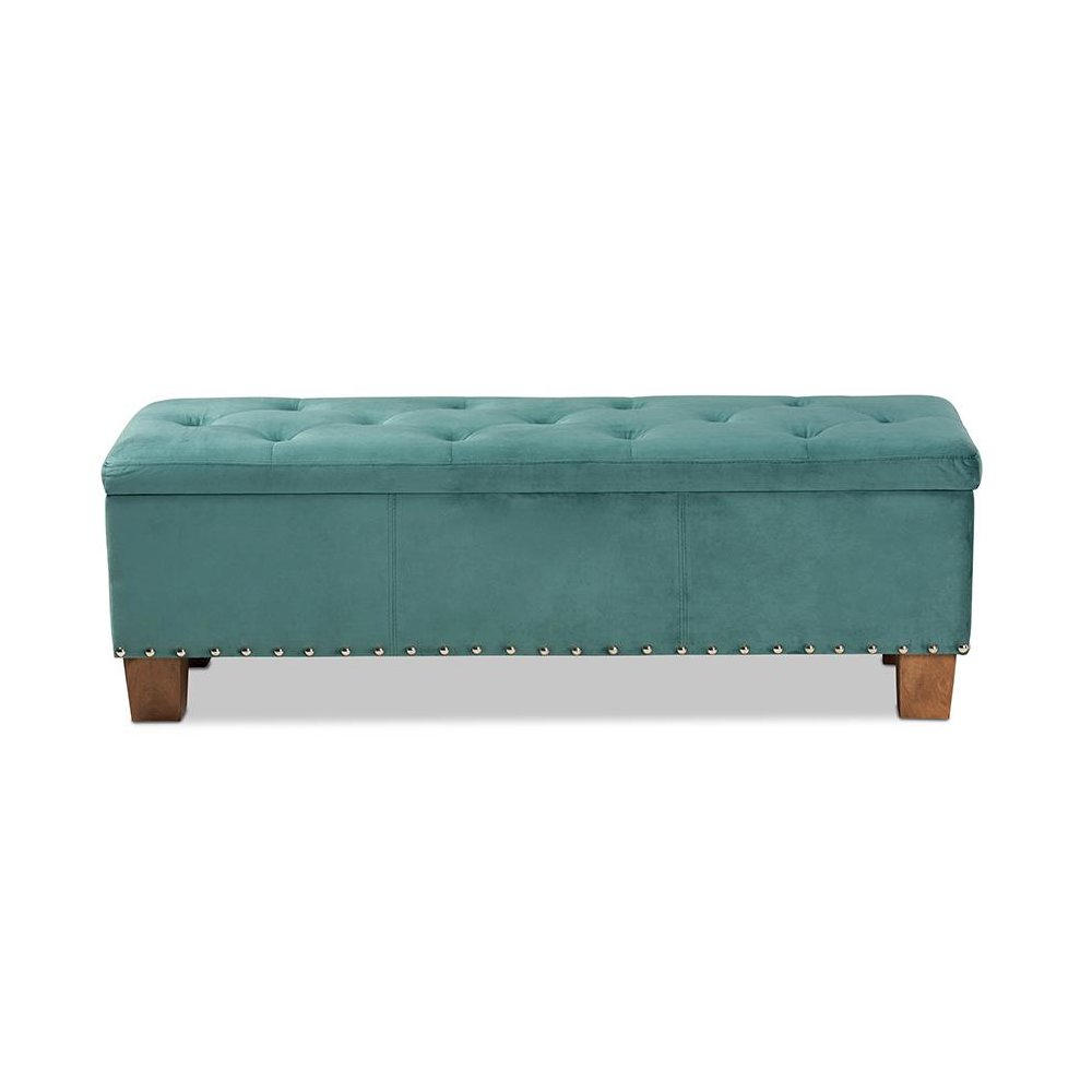 Teal Blue Velvet Fabric Upholstered Button-Tufted Storage Ottoman Bench