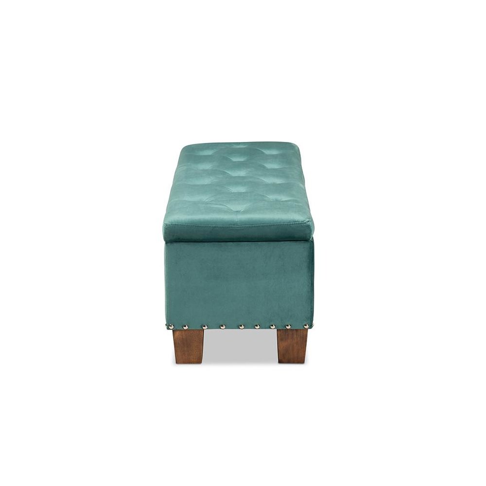 Teal Blue Velvet Fabric Upholstered Button-Tufted Storage Ottoman Bench