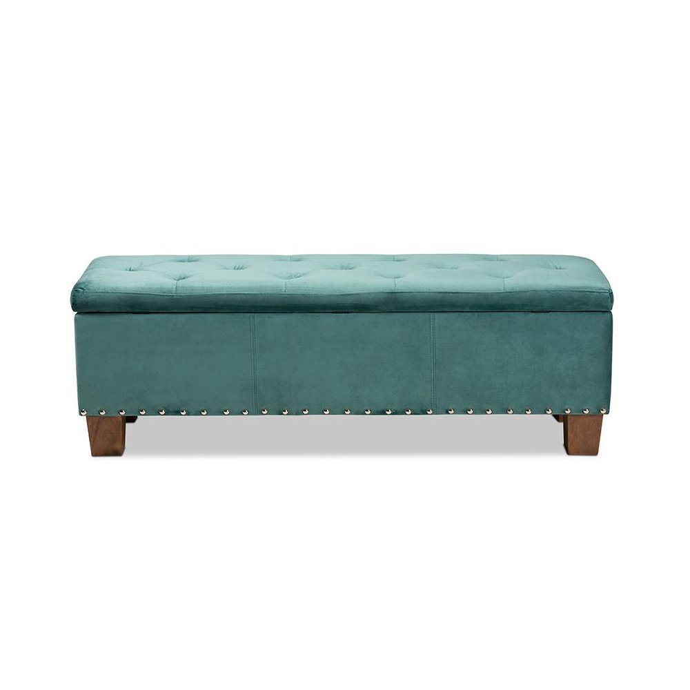 Teal Blue Velvet Fabric Upholstered Button-Tufted Storage Ottoman Bench
