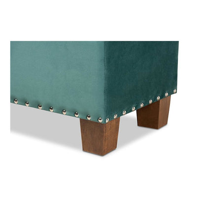 Teal Blue Velvet Fabric Upholstered Button-Tufted Storage Ottoman Bench