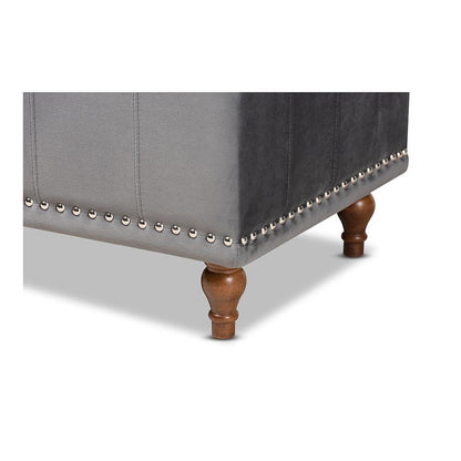 Grey Velvet Fabric Upholstered Button-Tufted Storage Ottoman Bench