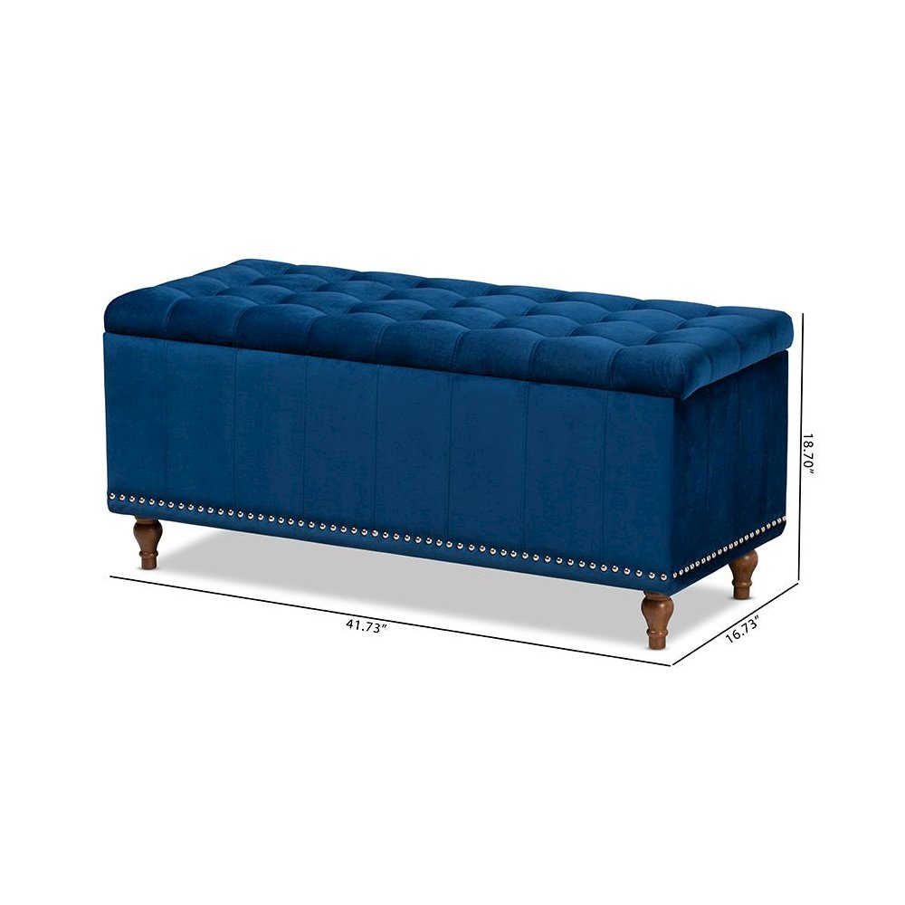 Navy Blue Velvet Fabric Upholstered Button-Tufted Storage Ottoman Bench