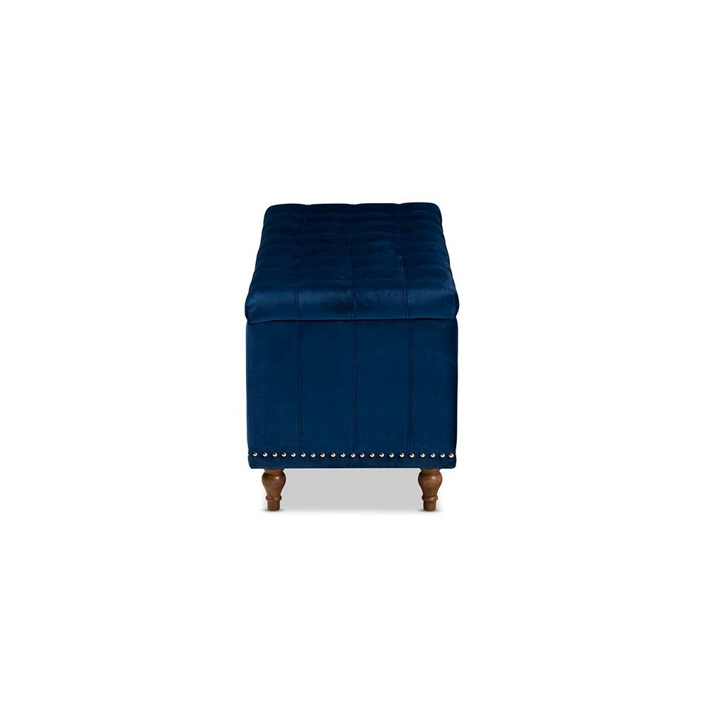 Navy Blue Velvet Fabric Upholstered Button-Tufted Storage Ottoman Bench