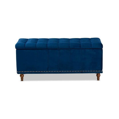 Navy Blue Velvet Fabric Upholstered Button-Tufted Storage Ottoman Bench