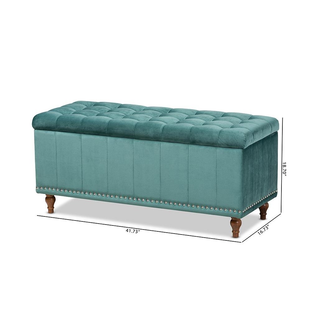 Teal Blue Velvet Fabric Upholstered Button-Tufted Storage Ottoman Bench