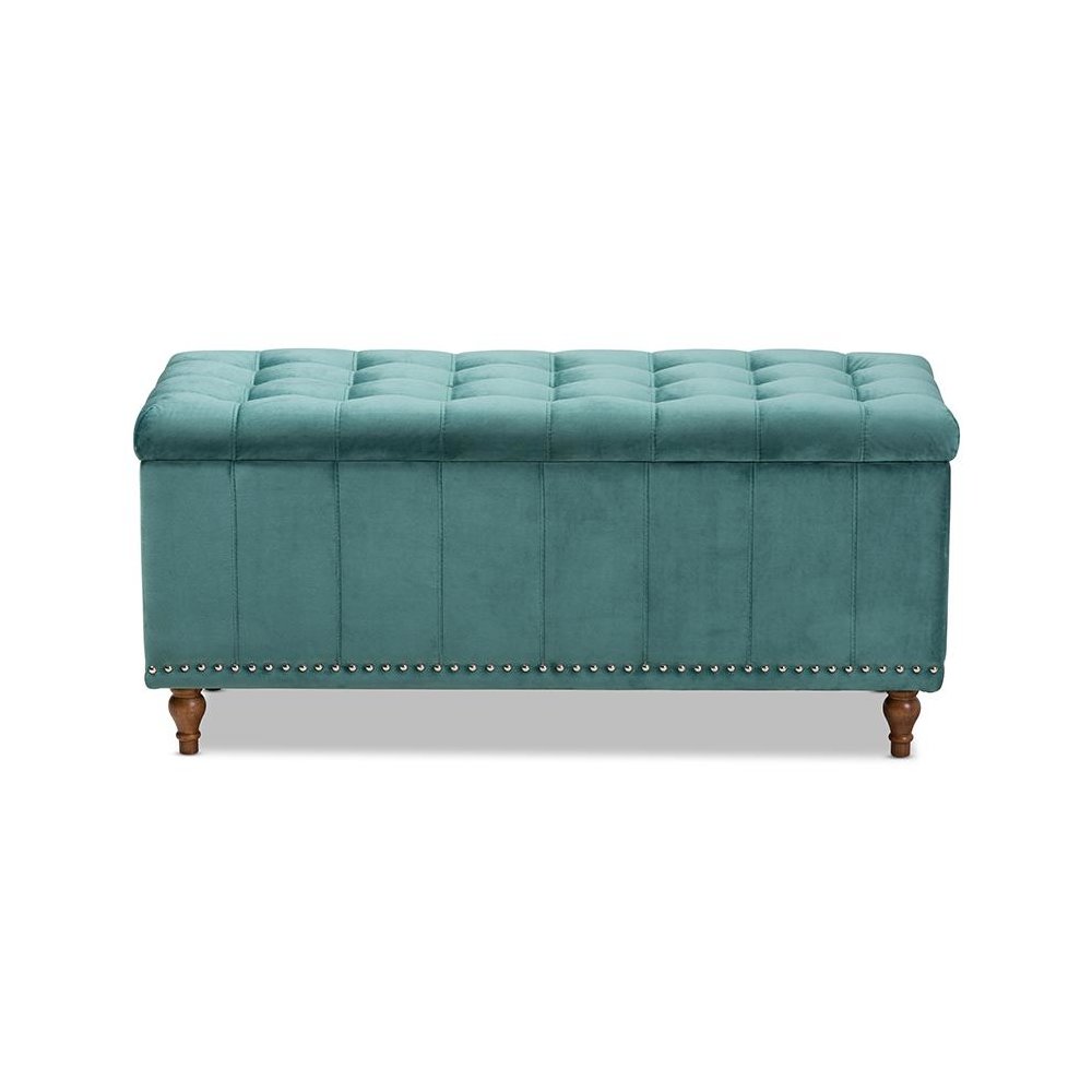 Teal Blue Velvet Fabric Upholstered Button-Tufted Storage Ottoman Bench
