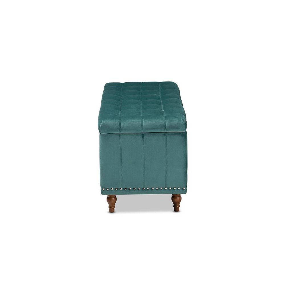 Teal Blue Velvet Fabric Upholstered Button-Tufted Storage Ottoman Bench