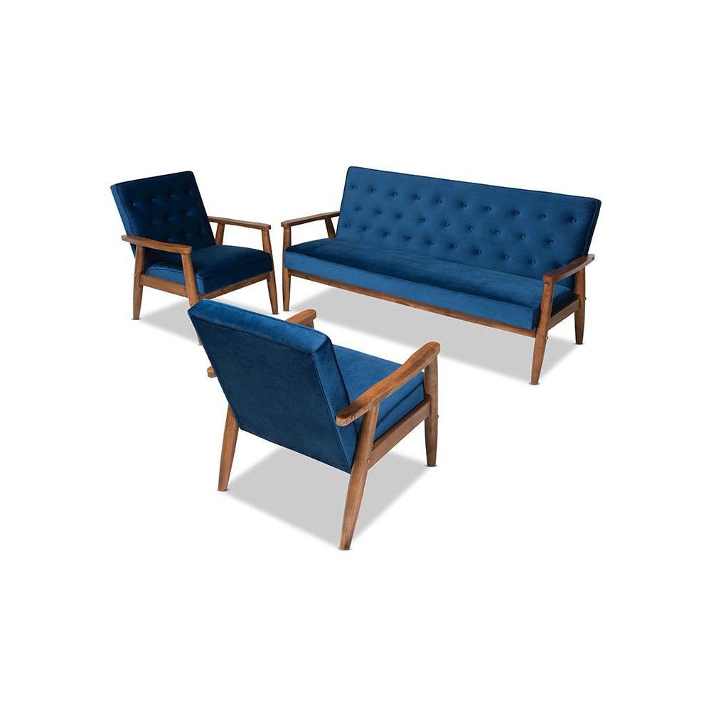 Walnut Finished 3-Piece Wooden Living Room Set