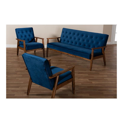 Walnut Finished 3-Piece Wooden Living Room Set
