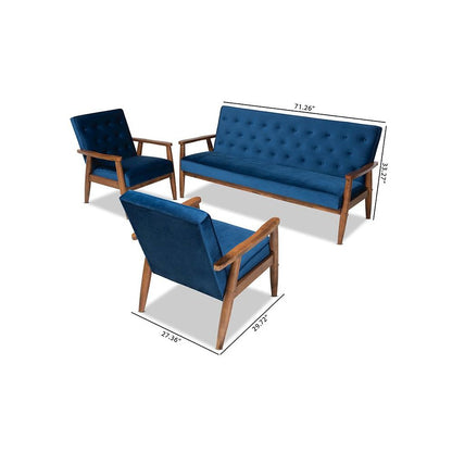 Walnut Finished 3-Piece Wooden Living Room Set