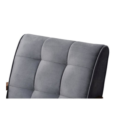 Grey Velvet Fabric Upholstered Walnut Finished Wood Armchair