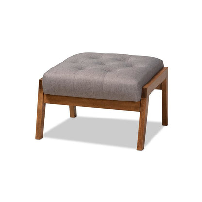 Naeva Mid-Century Modern Grey Fabric Upholstered Walnut Finished Wood Footstool