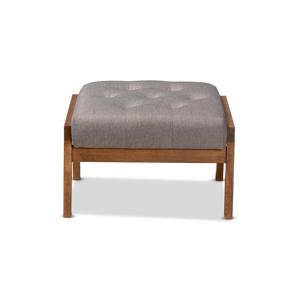 Naeva Mid-Century Modern Grey Fabric Upholstered Walnut Finished Wood Footstool