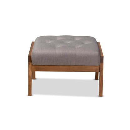 Naeva Mid-Century Modern Grey Fabric Upholstered Walnut Finished Wood Footstool