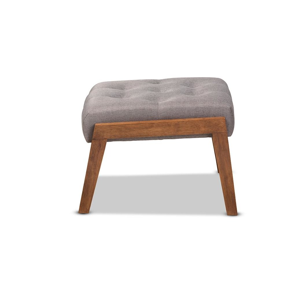 Naeva Mid-Century Modern Grey Fabric Upholstered Walnut Finished Wood Footstool