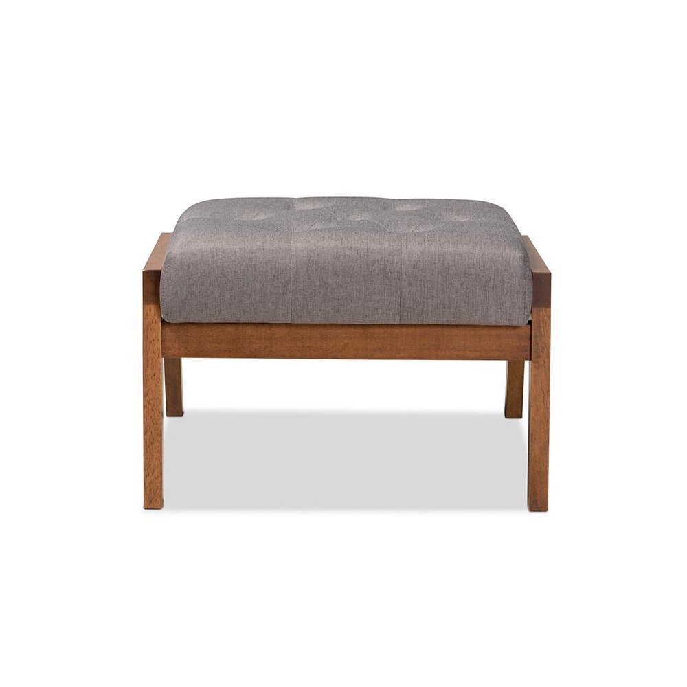 Naeva Mid-Century Modern Grey Fabric Upholstered Walnut Finished Wood Footstool