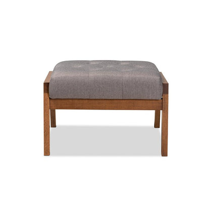 Naeva Mid-Century Modern Grey Fabric Upholstered Walnut Finished Wood Footstool