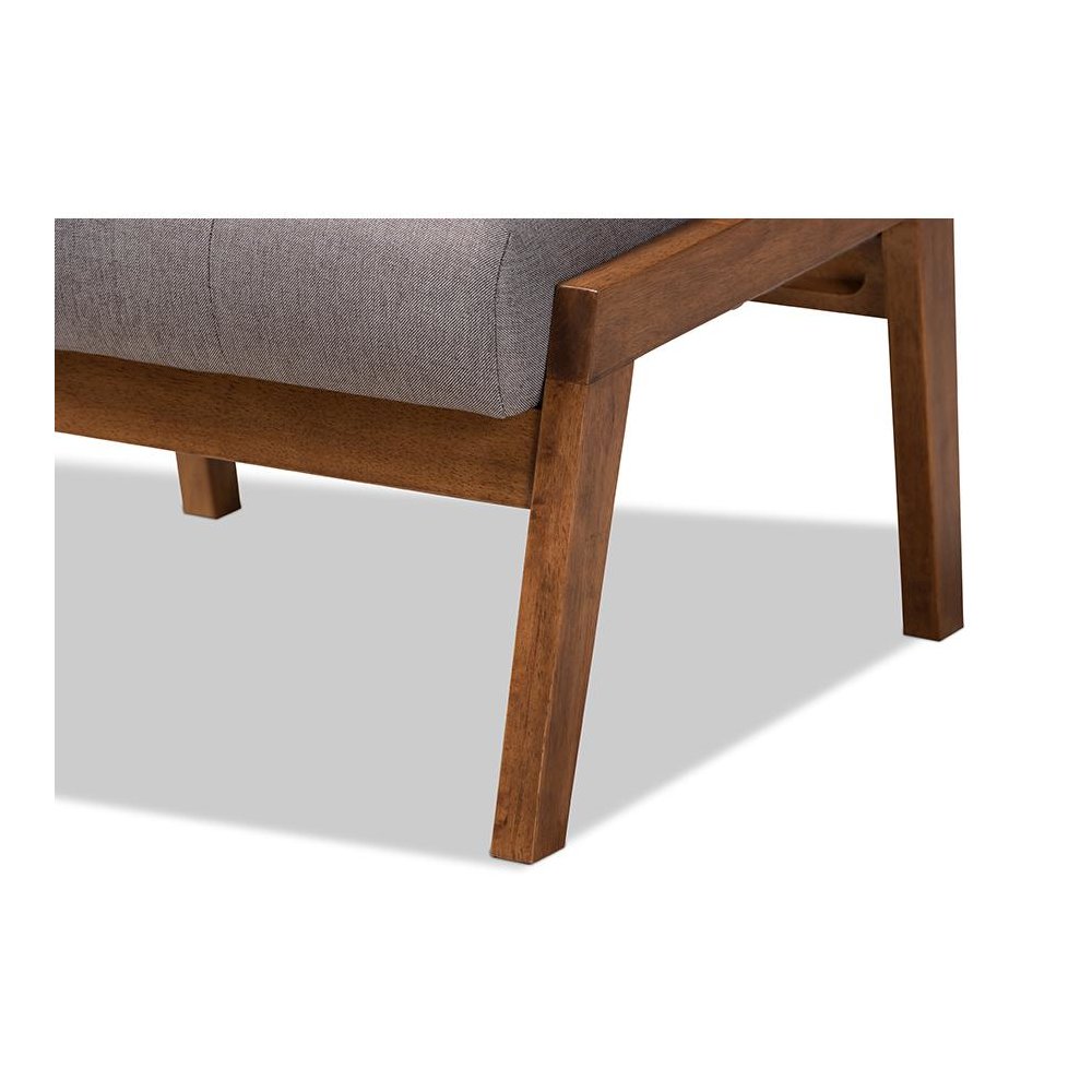 Naeva Mid-Century Modern Grey Fabric Upholstered Walnut Finished Wood Footstool