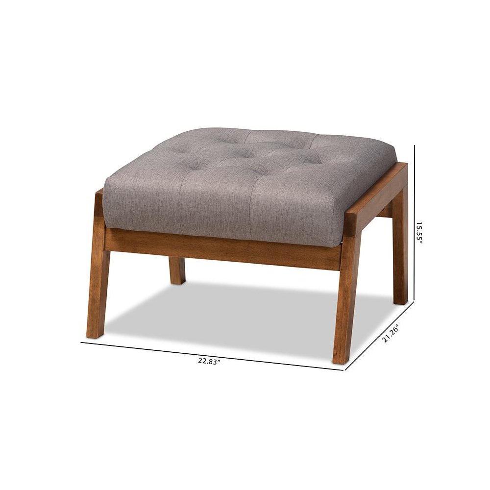 Naeva Mid-Century Modern Grey Fabric Upholstered Walnut Finished Wood Footstool