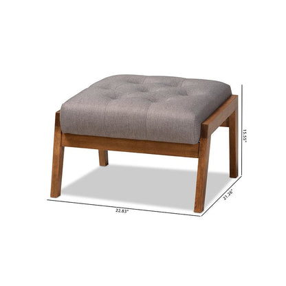 Naeva Mid-Century Modern Grey Fabric Upholstered Walnut Finished Wood Footstool