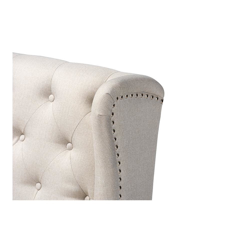 Beige Fabric Upholstered Walnut Finished Wood Button Tufted Bar Stool Bench
