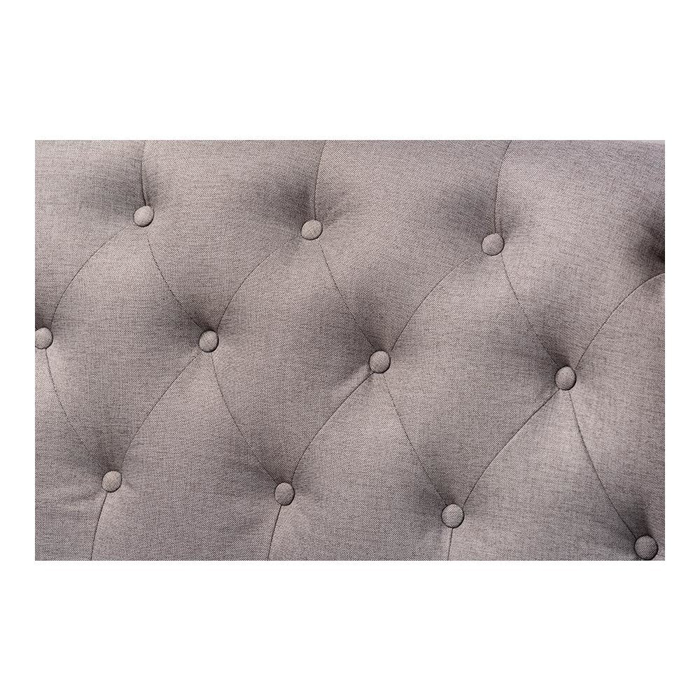 Grey Fabric Upholstered Walnut Finished Wood Button Tufted Bar Stool Bench