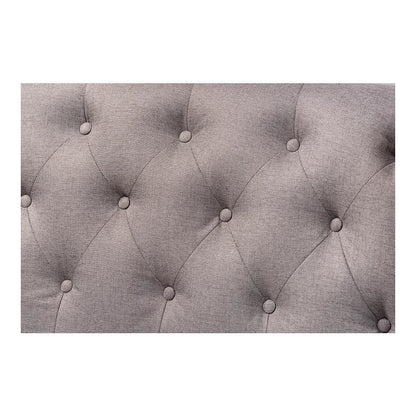 Grey Fabric Upholstered Walnut Finished Wood Button Tufted Bar Stool Bench