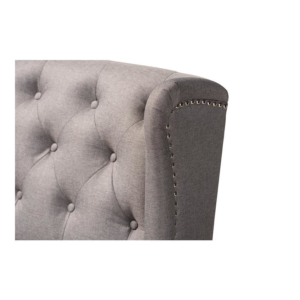 Grey Fabric Upholstered Walnut Finished Wood Button Tufted Bar Stool Bench
