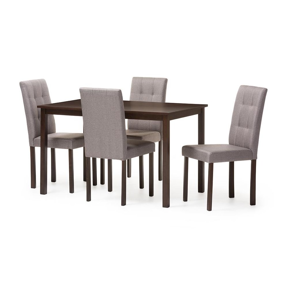 5-Piece Grey Fabric Upholstered Grid-tufting Dining Set
