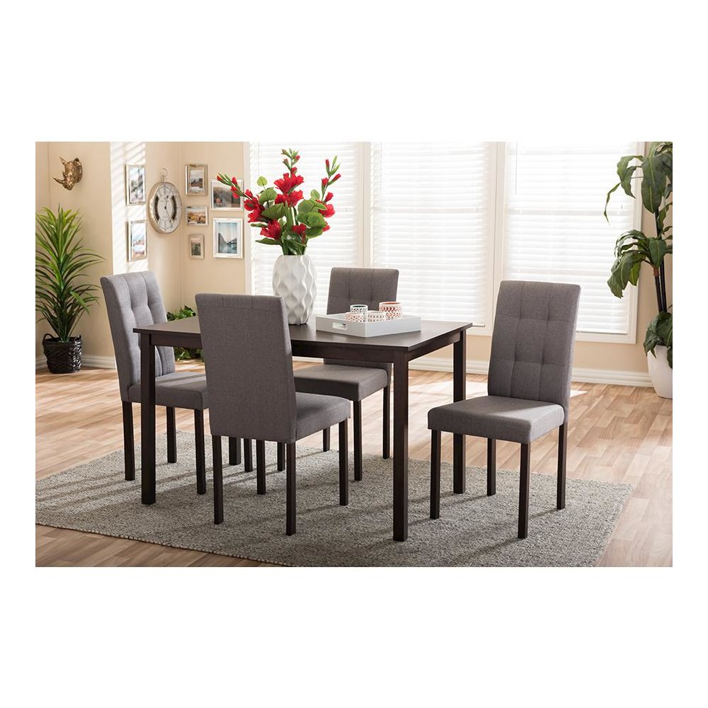 5-Piece Grey Fabric Upholstered Grid-tufting Dining Set