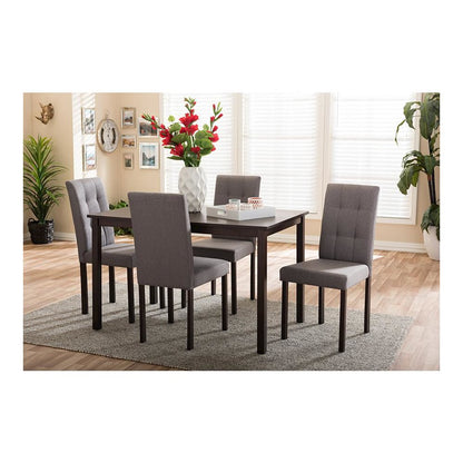 5-Piece Grey Fabric Upholstered Grid-tufting Dining Set