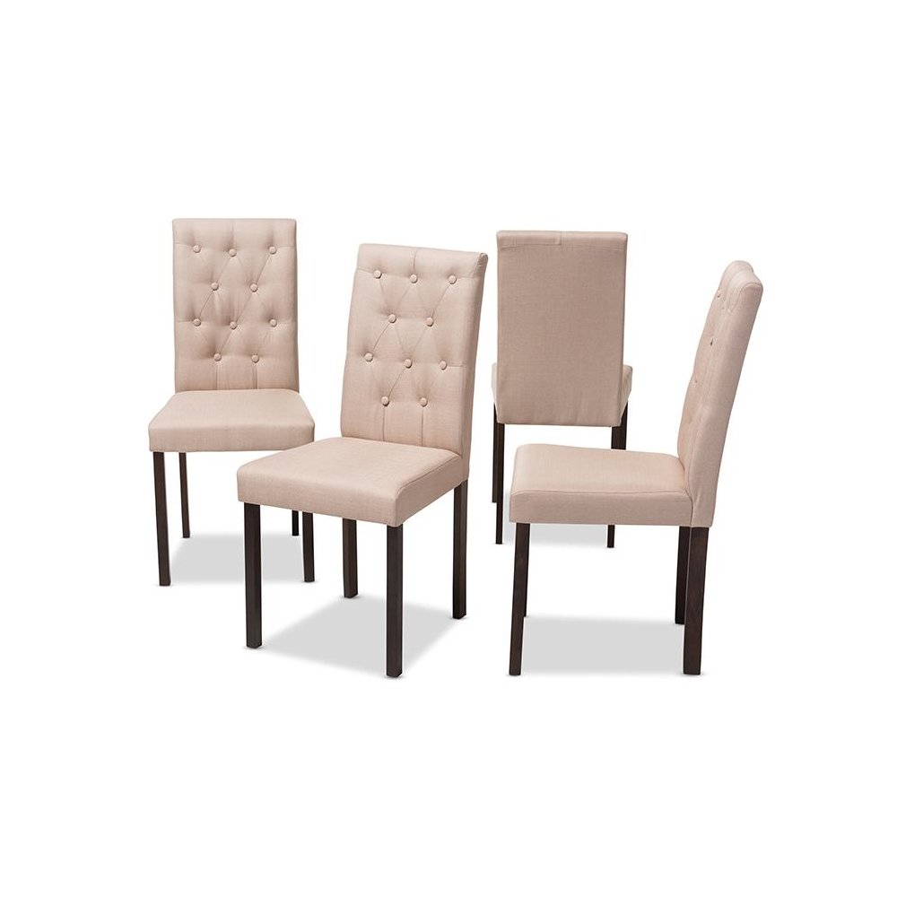 Dark Brown Finished Beige Fabric Upholstered Dining Chair (Set of 4)
