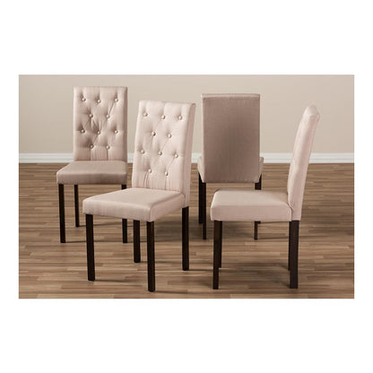 Dark Brown Finished Beige Fabric Upholstered Dining Chair (Set of 4)