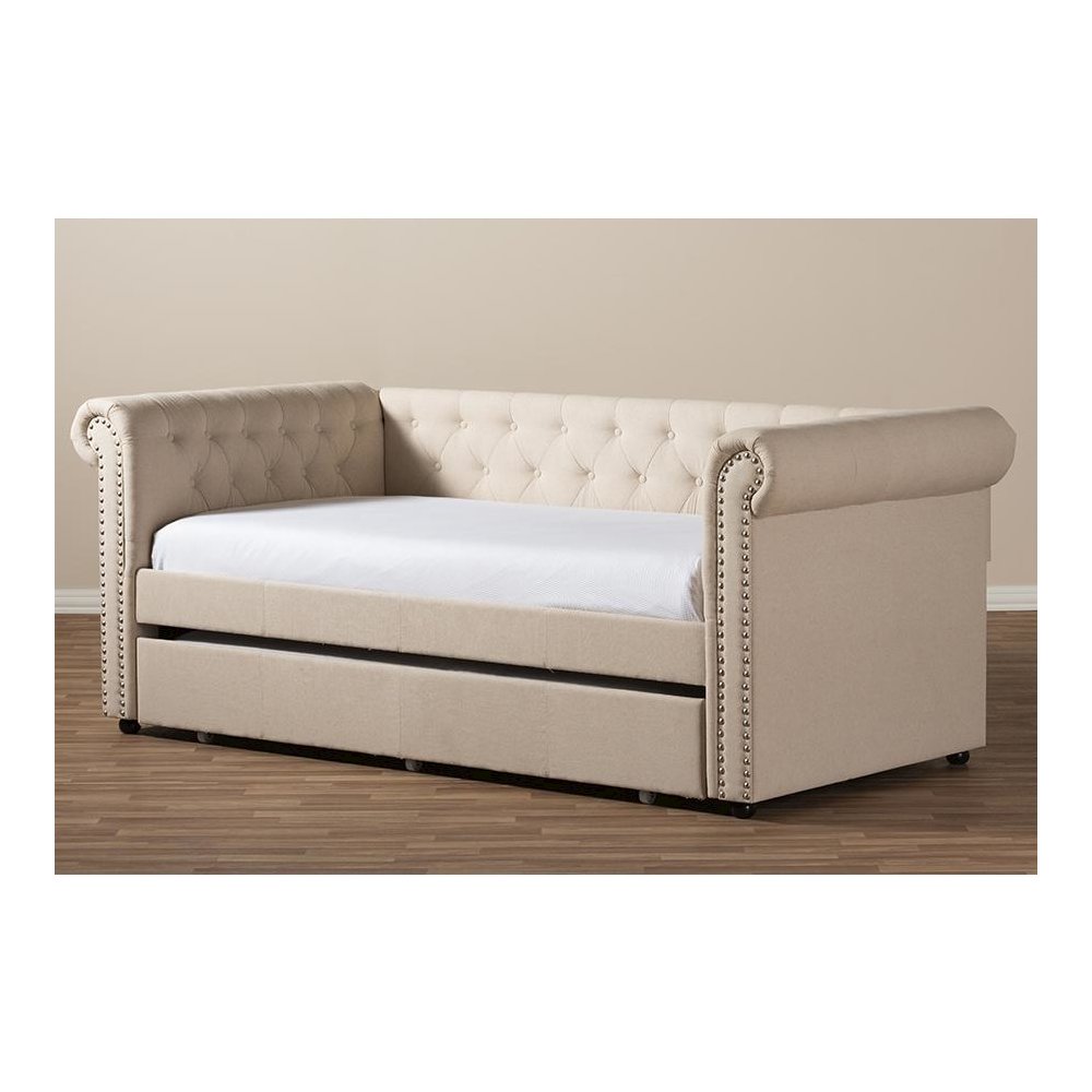 Baxton Studio Mabelle Modern and Contemporary Beige Fabric Trundle Daybed