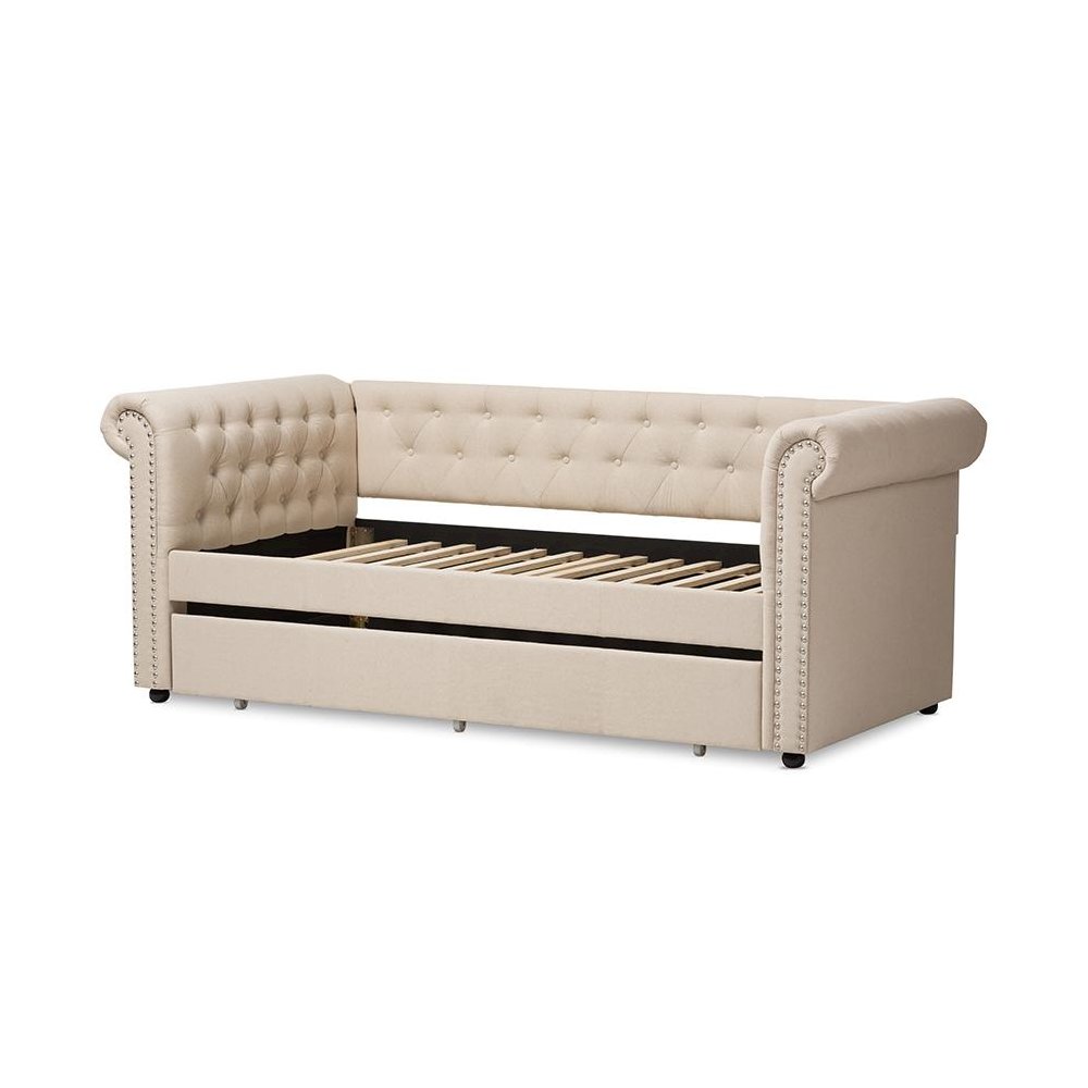 Baxton Studio Mabelle Modern and Contemporary Beige Fabric Trundle Daybed