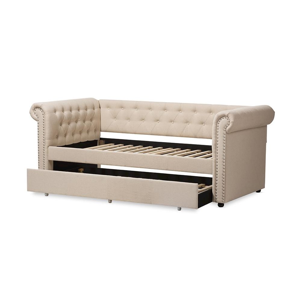 Baxton Studio Mabelle Modern and Contemporary Beige Fabric Trundle Daybed