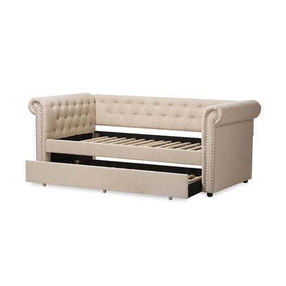 Baxton Studio Mabelle Modern and Contemporary Beige Fabric Trundle Daybed