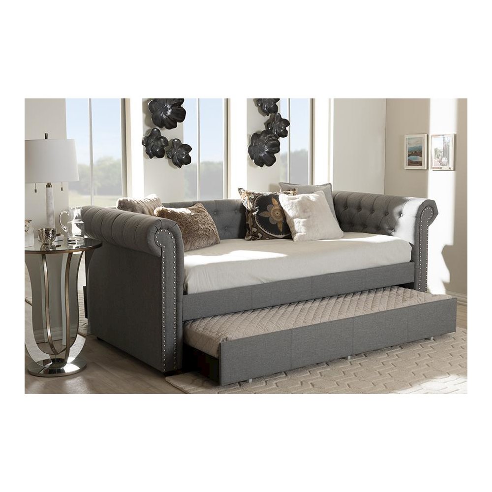 Baxton Studio Mabelle Modern and Contemporary Grey Fabric Trundle Daybed