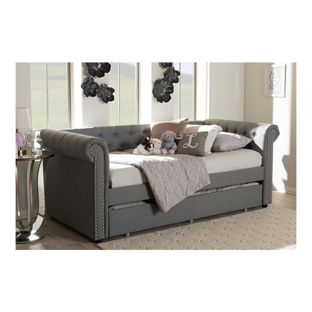 Baxton Studio Mabelle Modern and Contemporary Grey Fabric Trundle Daybed