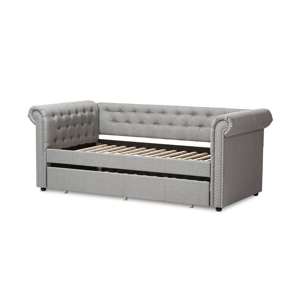 Baxton Studio Mabelle Modern and Contemporary Grey Fabric Trundle Daybed